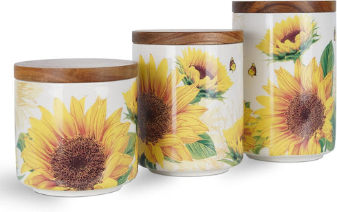 Sets Counter,Tea Set Set 3 Sunddo Sunflower Ceramic Canister for Kitchen Coffee Sugar Canister with Bamboo Lid