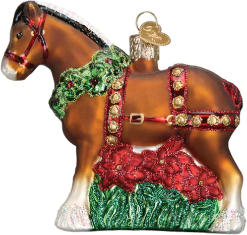 Old World Christmas Ornaments, Holiday Clydesdale Glass Blown Ornaments for Christmas Tree