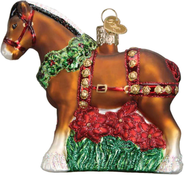 Old World Christmas Ornaments, Holiday Clydesdale Glass Blown Ornaments for Christmas Tree