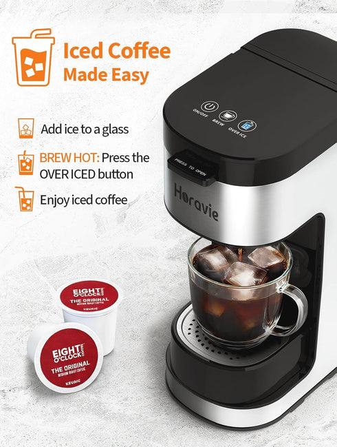 6 14 Oz Horavie Single Serve Coffee Maker, Hot and Iced Coffee Maker for K Cup and Ground, to Brew Sizes Single Cup
