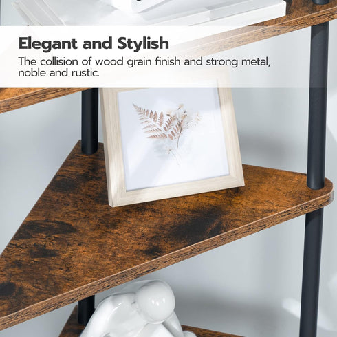 3-Tier BF30CJ01 HOOBRO Corner Shelf Stand, Industrial Corner Bookshelf with Metal Frame, Plant Display Shelf, Small