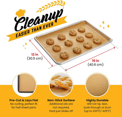 Parchment Paper Baking Sheets, 12x16 In 120 Pcs by Baker's Signature | Precut Non-Stick & Unbleached - Will Not Curl or Burn, Non-Toxic & Comes in Convenient Packaging