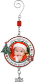 Grandchildren Photo Christmas Ornament - Dated 2025 Charm - Red White Green Enameled Jeweled Accents for Grandparents