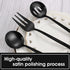 Matte Black 5-Piece Serving Silverware Set, Round Shared Stainless Steel Utensils, Satin Finish, Dishwasher Safe
