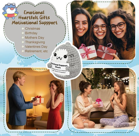 AicooFest Emotional Support Shark Positive Crochet Animals Shark Gifts, Decor Shark Stuff, Handmade Inspirational