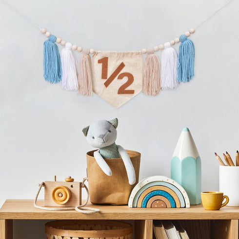 Dokuna 1/2 Half Birthday High Chair Banner - Boys Half Birthday Party Decorations Photo Backdrop, Half Way to One