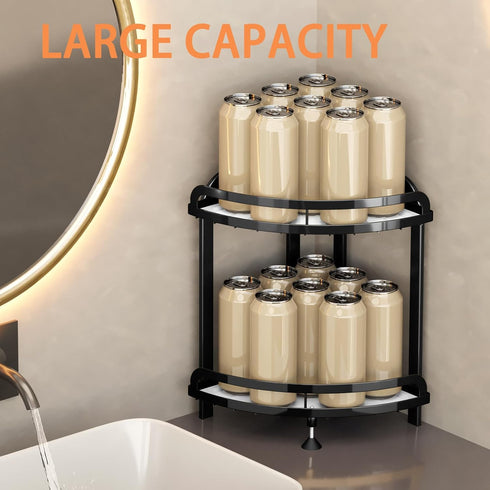 Counter 2-Tier Countertop, 9''L 9''W 13.8''H Black Bathroom Organizer XL Corner Shelf, Bathroom Organizers Large
