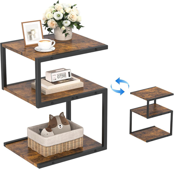S-Shaped Side Table 3 Tier, Minimalist Nightstand for Small Spaces with Open
