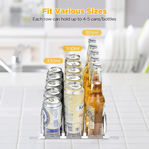 OTraki Drink Organizer for Fridge, Soda Can Dispenser with Pusher Glide, Adjustable Beverage Storage for 15 Cans