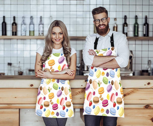 WONDERTIFY Macarons Apron,Colorful Macarons Cake and Various Fruits Bib Apron with Adjustable Neck for Men Women,Suitable for Home Kitchen Cooking Waitress Chef Grill Bistro Baking BBQ Cobbler Apron