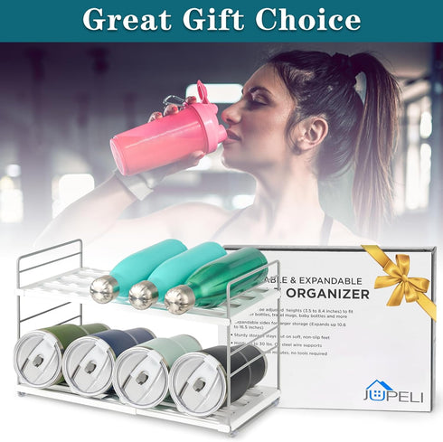 2 Water Bottle Organizer For Cabinet, Adjustable Tumbler Storage, Expandable Water Bottle Holder For Kitchen