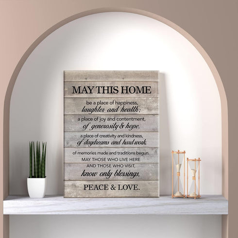 New Home Wall Art Canvas Print, Inspirational Quote Framed Painting for Happiness, Housewarming Gift Decor
