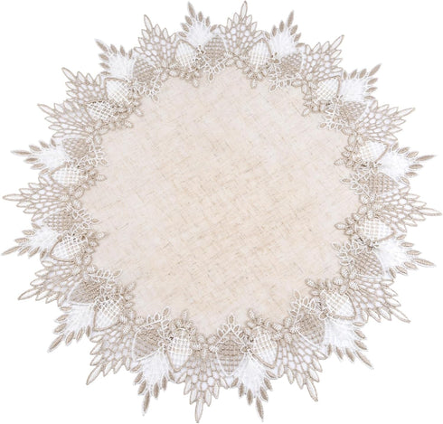 Polyester Round Doily,20 * 20in Beige Table Cover with Lace Trim, Coffee