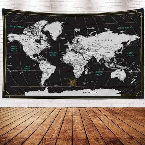 CAPSCEOLL World Map Tapestry Wall Hanging, Black White Large Map Tapestry Home Décor for Bedroom