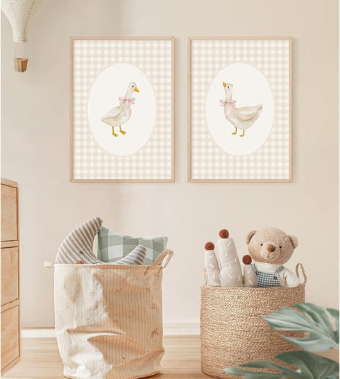 Olctedo 12x16x2 Inch Nursery Goose Wall Art Girl Coquette Canvas Wall Decor Baby Room Wall Art Pink Bow Pictures