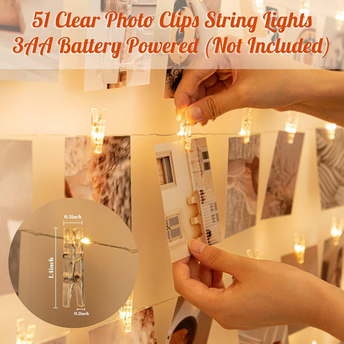 Light,33FT 51 LUSHARBOR Photo Clips String Fairy Lights with Clips, Battery Operated String Lights with Clips