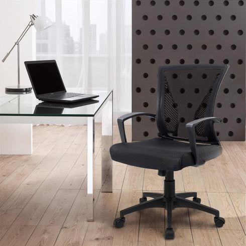 Furmax Office Chair Mid Back Swivel Lumbar Support Desk Chair, Ergonomic Mesh Chair with Armrest (Black)