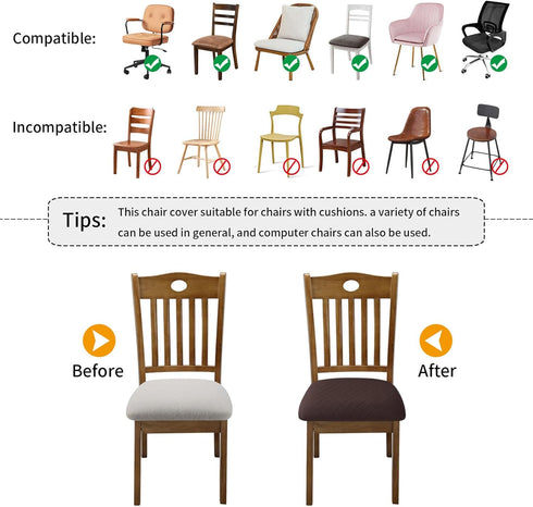 Stretch Chair Seat Covers 4 PCS, Removable Washable Anti-Dust Dining Room Slipcovers, Chocolate