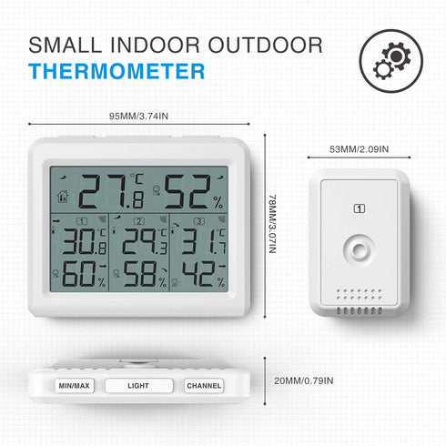 AMIR 3 3 Indoor Outdoor Thermometer, Channels Digital Hygrometer Thermometer with Sensor, Temperature Humidity Monitor