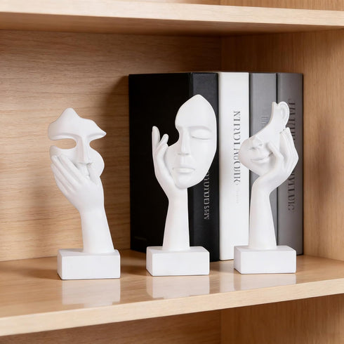 3 Set Counter (3 6") Pcs Thinker Small Statue - White Art Abstract Home Accent Figurines for Decor Woman Apartment