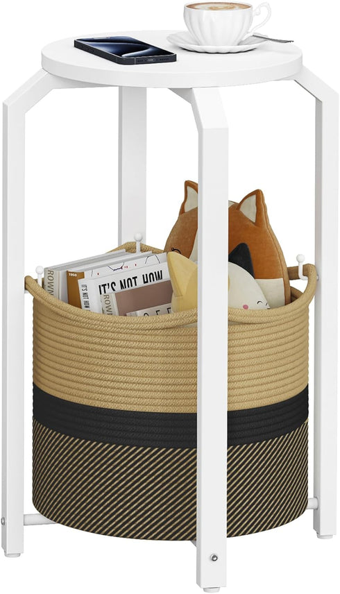 TB01BWK092 TUTOTAK Small Side Table, Round End Table, Night Stand, Bedside Table, Sofa Table with Storage Basket