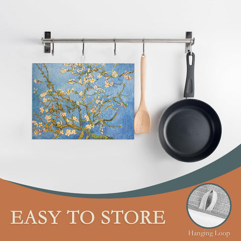 UIUPRO Counter Countertop 18x24 Inch Almond Blossom Tree Dish Drying Mat for Kitchen Decor,Flower Dish Drying Rack Pad