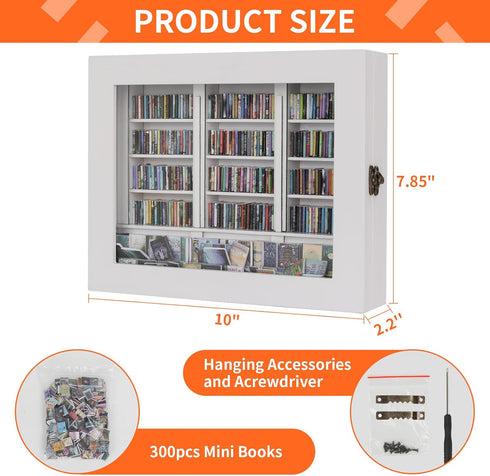 300PCS (White,10"*7.85"*2.2") MACEVIA Shake Away Your Anxiety Mini Bookshelf, Miniature Bookshelf Decor with Mini