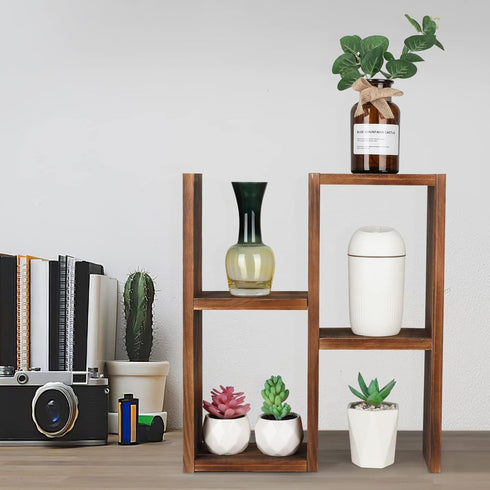 Window Sill Plant Stand: Small Wood Plant Shelf for Succulents, 3 Tier Tabletop Display Rack for Desktop Plants