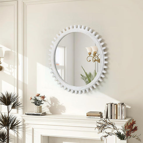 30 Inch ULIKE Round Wood Mirror, Rustic Farmhouse Circle Mirror with Wooden Frame, Modern Wall Decor for Bathroom