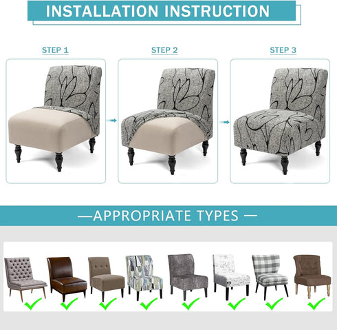 Armless Room(Grey/Black,1) Iauddy Accent Slipper Chair Cover Slipcover,Stretch Spandex Printed Removable Non-Slip Silp