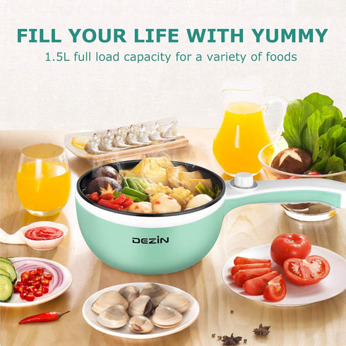 Dezin Hot Pot Electric Upgraded, Non-Stick Sauté Pan, 1.5L Mini Portable Hot Pot for Steak, Egg, Fried Rice