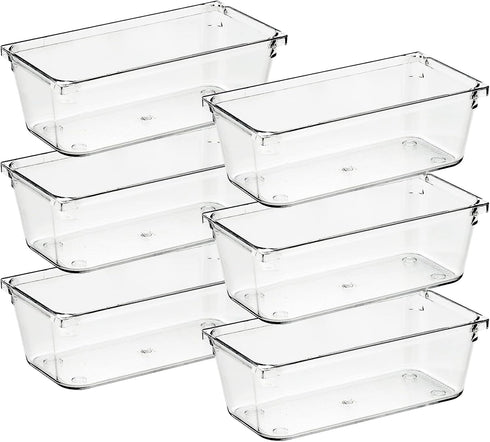 Ravinte 6 Pack Drawer Organizer, 3" X 6" Plastic Storage Bins, Clear Acrylic Organizers for Makeup, Jewelry, Office