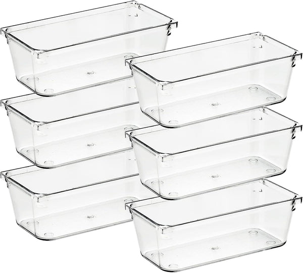 Ravinte 6 Pack Drawer Organizer, 3" X 6" Plastic Storage Bins, Clear Acrylic Organizers for Makeup, Jewelry, Office