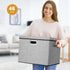 2-Pack Collapsible Storage Bins with Lids, Foldable Fabric Linen Storage Boxes Cube, Gray Closet Organizer (17 x 13 x