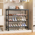 4-Tier Mavivegue Shoe Rack Organizer, Metal Shoe Storage with Non-Woven Fabrics Shelves and Wooden Top Board, Shoe Rack