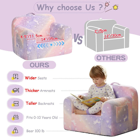 Tiita Kids Sofa, Childrens Couch with Carry Handle, Portable Toddler Foam Sofa Couch, Glow in the Dark Nursery Kids