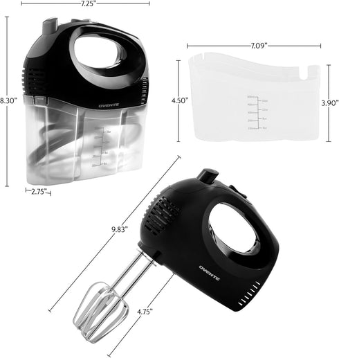 OVENTE 5-Speed Electric Hand Mixer, Stainless Steel Mixing Whisk, Portable & Lightweight 150W Motor, Black HM151B