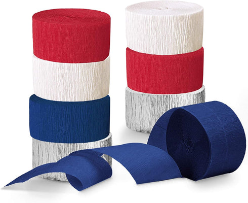 NICROLANDEE Patriotic Decorations - 8 Rolls Red White Blue Crepe Paper Streamers for 4th of July Independence Day