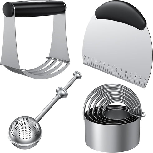 Frapkom Biscuit Cutter Set, Stainless Steel Flour Sifter, Pastry Cutter, Pastry Scraper and