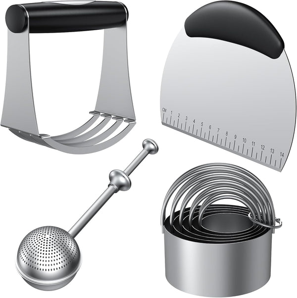 Frapkom Biscuit Cutter Set, Stainless Steel Flour Sifter, Pastry Cutter, Pastry Scraper and