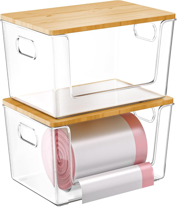 2 Set Pantry Organizer and Storage, Stackable Trash Bag Dispenser Clear Acrylic