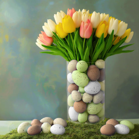 Kidum 36 Pcs Easter Speckled Eggs Vase Filler Plastic Speckled Eggs Faux Eggs for Decoration Bowl DIY Spring Displays