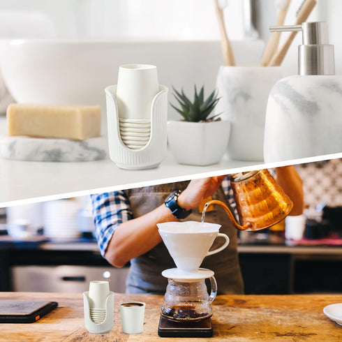 3-4oz Countertops Dobbyby Ceramic Bathroom Cup Dispenser with Stylish Vertical Stripes - Disposable Mouthwash Cup