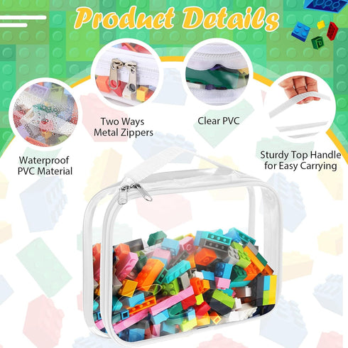 Sanwuta 3 Packs Toy Storage Bags with Zipper, Clear PVC Organizing Bags for Board Games and Kids Books (Black, White,