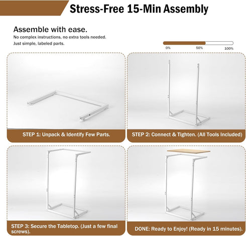 C Shaped End Table for Couch, Small Side Table for Living Room & Bedroom, Slide Under Sofa Table for Laptop, Coffee