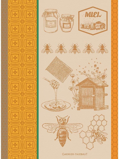 Garnier Thiebaut Miel Et Abeilles Ocre French Kitchen Towel, 22"x30", Cotton, Jacquard