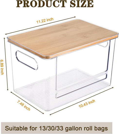 Trash Bag Dispenser, Trash Bag Holder Dispenser with Bamboo Top, Extra Large Garbage Bags Holder Organizer Under Sink