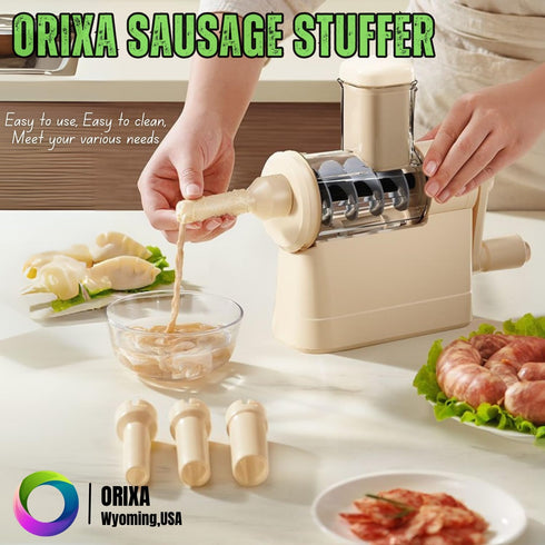 4 ORIXA Sausage Stuffer with Size Options, Fast Filling, Homemade Sausage Maker for Home & Camping