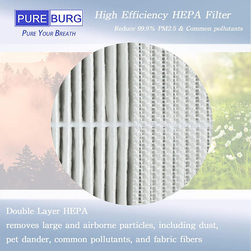 PUREBURG BAP20-HF Replacement Filters for Bagotte BAP20 Air Purifier, 2-Pack H13 HEPA Activated Carbon
