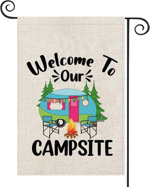 ZJXHPO Camping RV Flag, Welcome To Our Camper Garden Flag for Camping Lover Yard Decor (Happy Camper Sign)